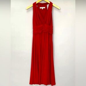 Evan Picone Red Sleeveless Midi Evening Dress Size 6 Shirred Cocktail Formal